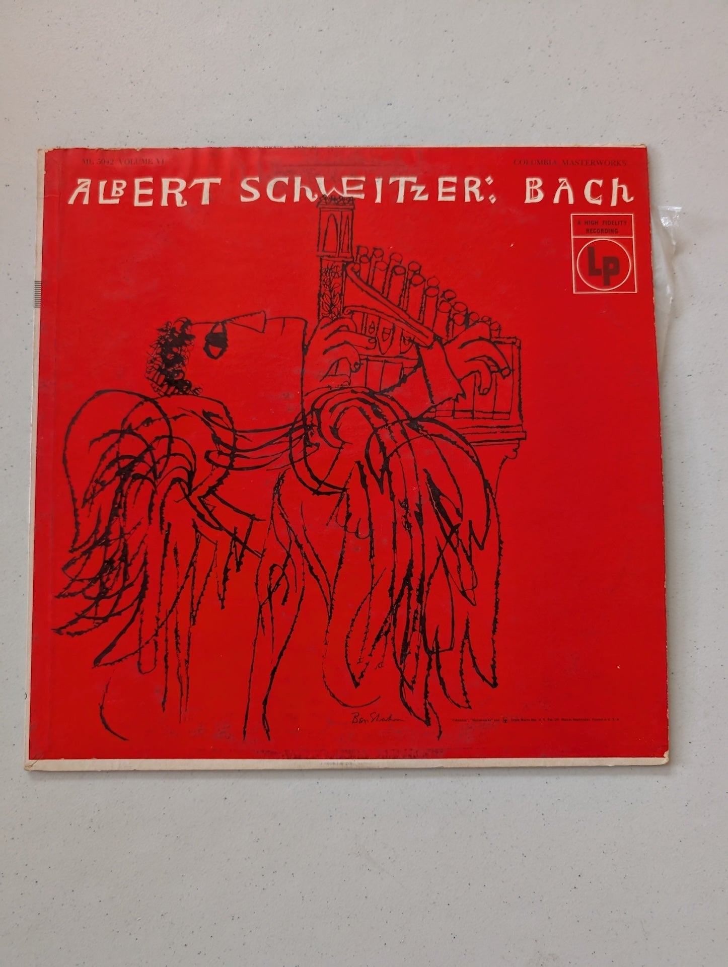 Albert Schweitzer Bach Volume VI 1955 Columbia Records ML 5042 MONO Organ(Vintage Vinyl Record LP Album)
