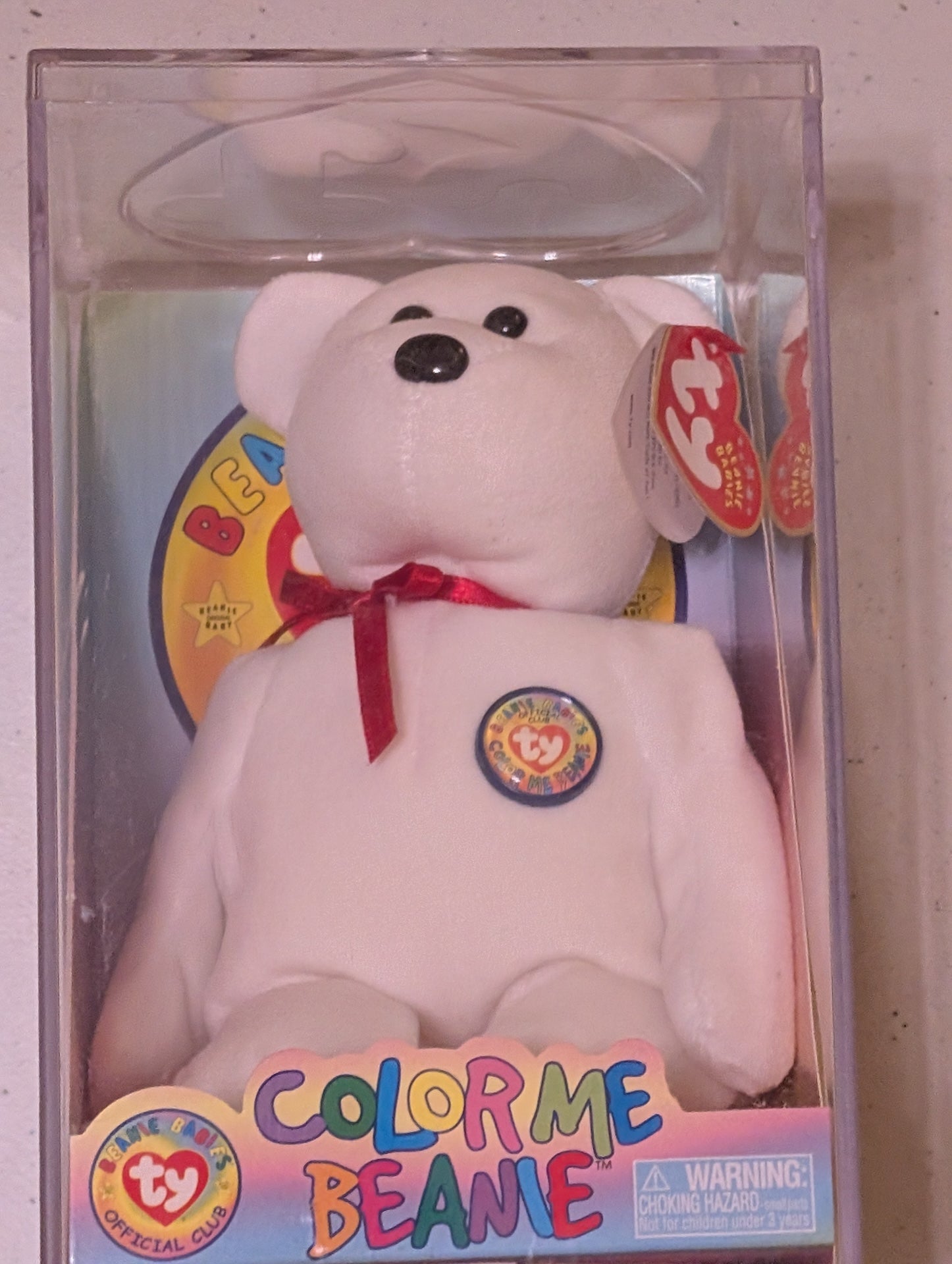 Color Me Beanie the Bear with case - Ty Beanie Baby (White, 2002, Plush Toy, Stuffed Animal, MWMT, Vintage, Retired)