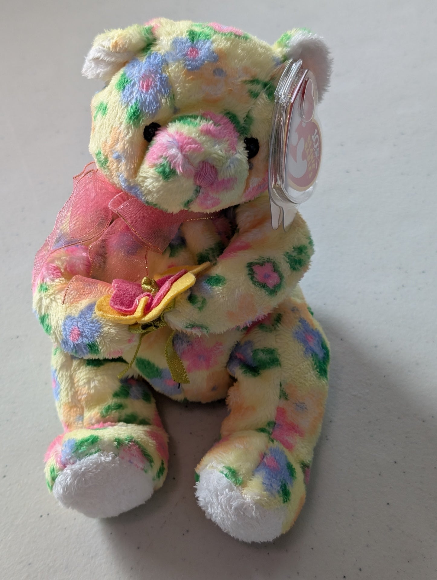 Bloom the Bear - Ty Beanie Baby (Yellow, Multi-Color, 2002, Plushie, Toy, Stuffed Animal, MWMT, Vintage, Retired)